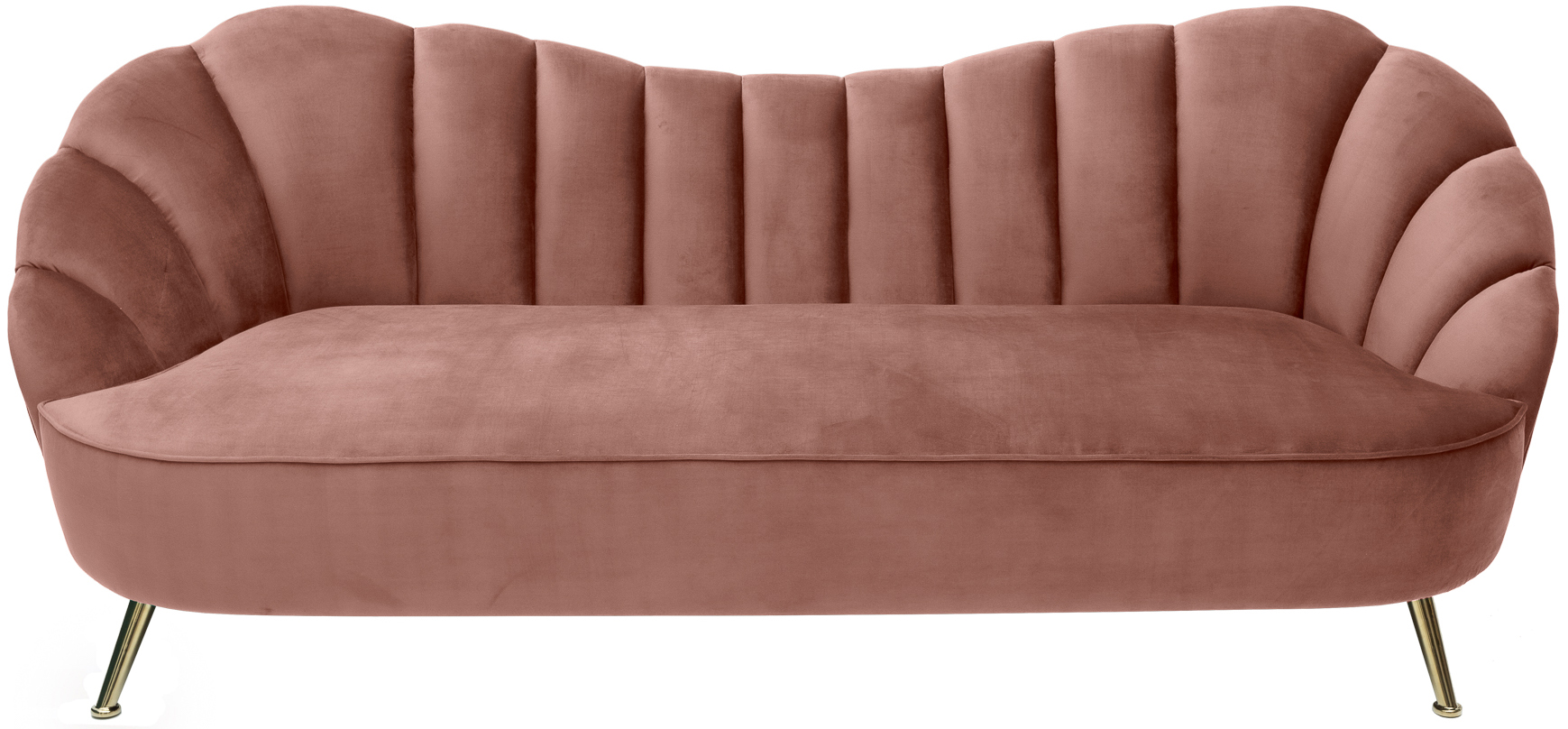 Sofa welurowa różowa z nogami stalowymi w kolorze złotym o nowoczesnym stylu – grafika-1.