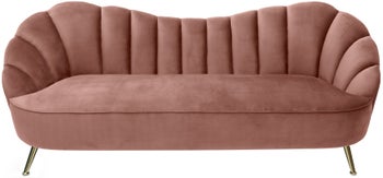 Sofa welurowa różowa z nogami stalowymi w kolorze złotym o nowoczesnym stylu – grafika-1.