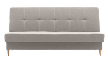 Sofa nowoczesna rozkładana 193 cm piaskowa nóżki drewniane – obraz-1