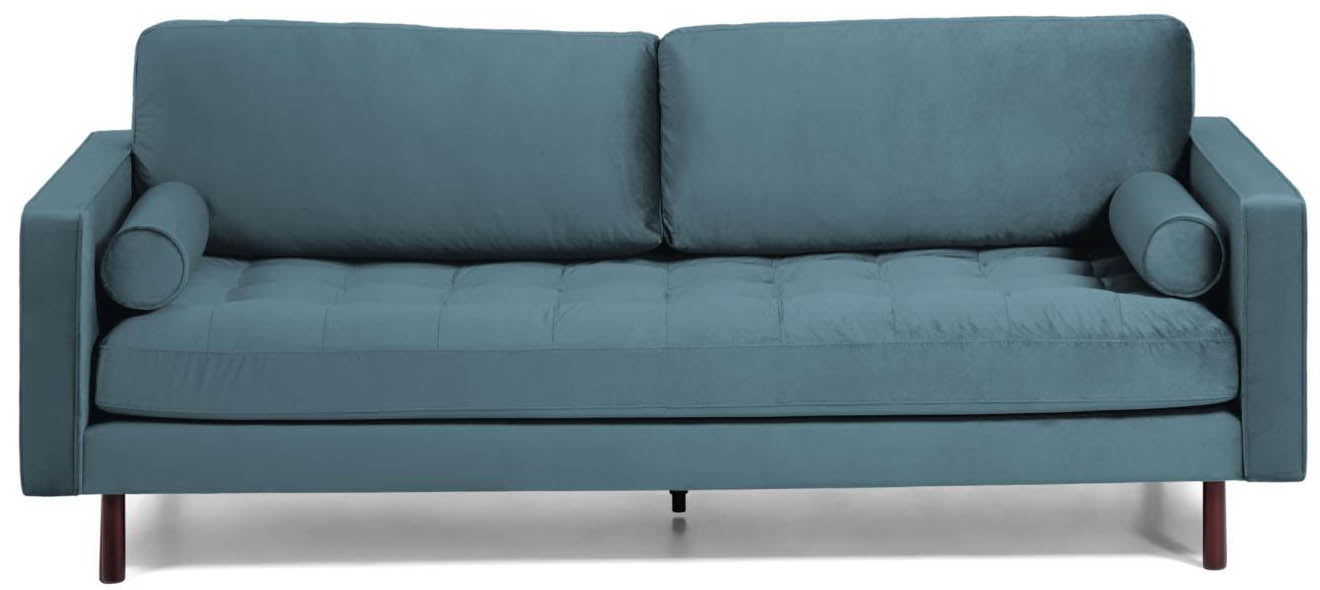 Sofa 3 osobowa niebieska nogi czarne 222x98 cm – obraz-1