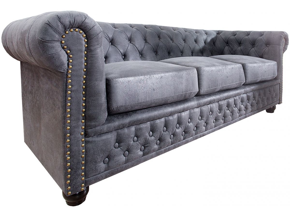 Antyczna szara sofa Chesterfield 200 cm stylizowana na klasykę w sofach – grafika-1.