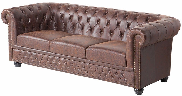 Sofa Chesterfield 3 os. 200 cm brązowa vintage – obraz-1