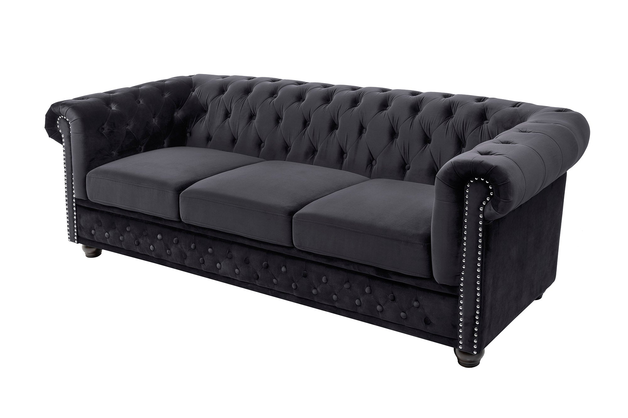 Sofa Chesterfield 3-osobowa 205 cm w kolorze czarnym – grafika-1.