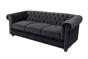 Sofa Chesterfield 3-osobowa 205 cm w kolorze czarnym – grafika-1.