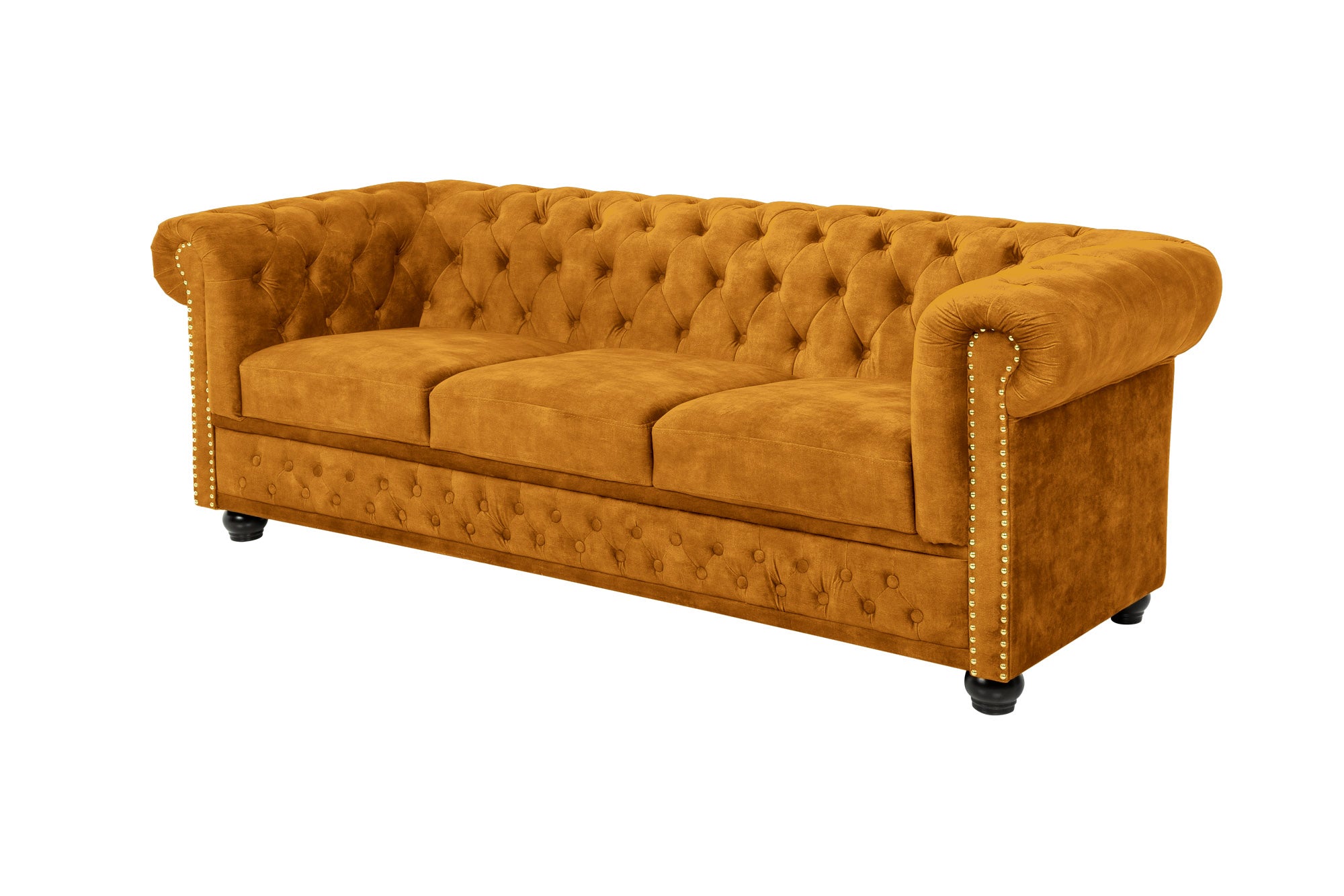 Sofa Chesterfield 3-osobowa 205 cm w kolorze musztardowym – grafika-1.