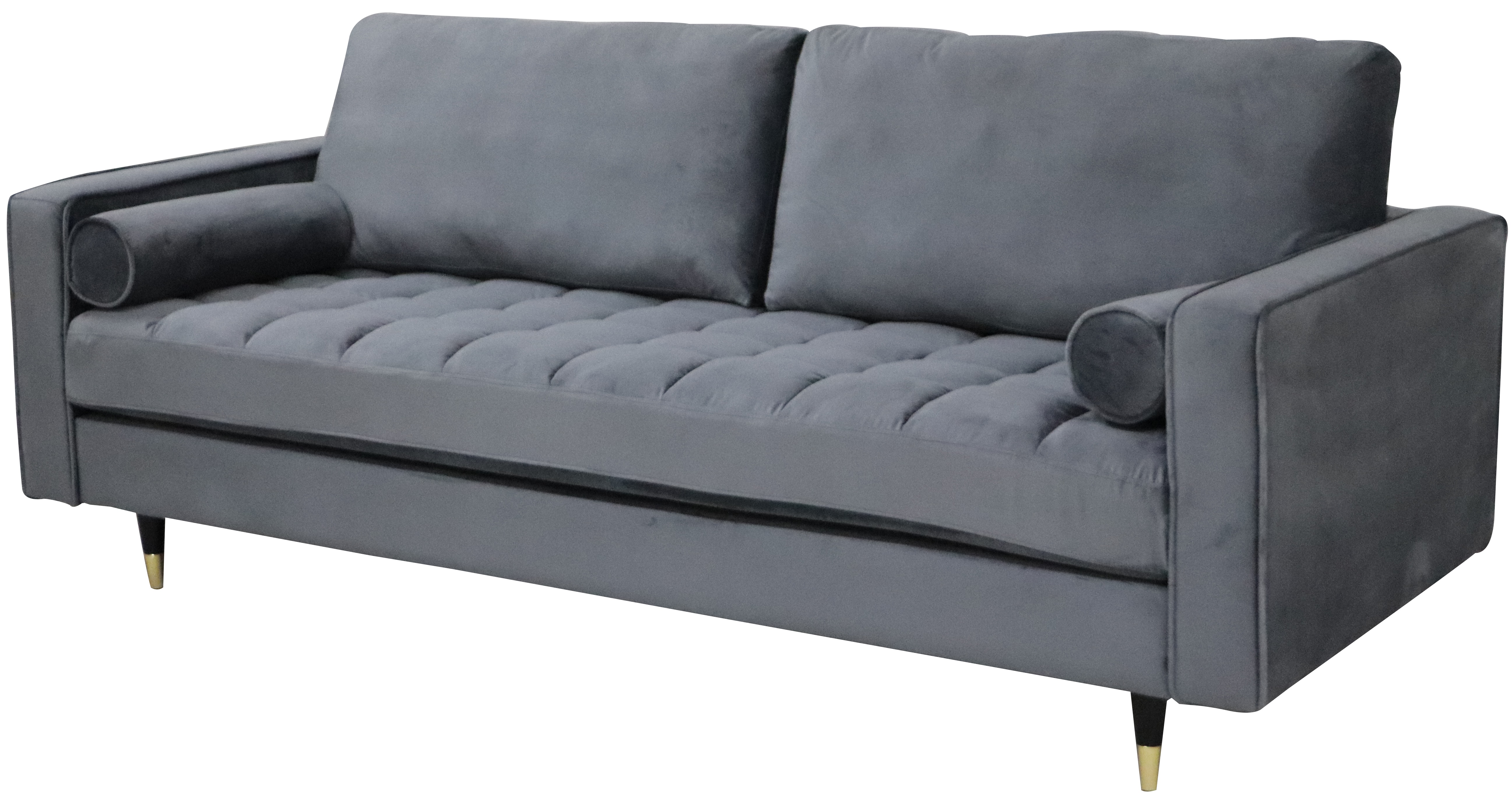Sofa z podłokietnikami welur szara nogi czarno-złote 225 cm – grafika-1.