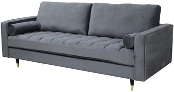 Sofa z podłokietnikami welur szara nogi czarno-złote 225 cm – grafika-1.