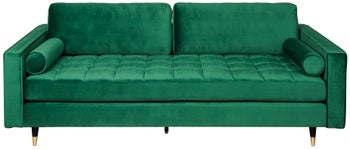 Sofa z podłokietnikami welur szmaragdowa z czarno-złotymi nogami w nowoczesnym stylu – grafika-1.