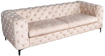 Sofa aksamitna w kolorze szampańskim z nogami drewnianymi w stylu nowoczesnym – grafika-1.