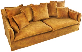 Sofa do salonu musztardowa aksamit poliester z nowoczesnym stylem – grafika-1.