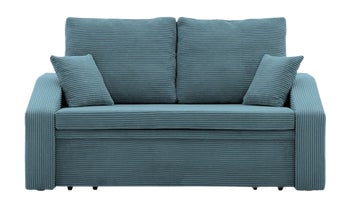 Sofa z pojemnikiem rozkładana sztruksowa błękitna 148 cm – obraz-1