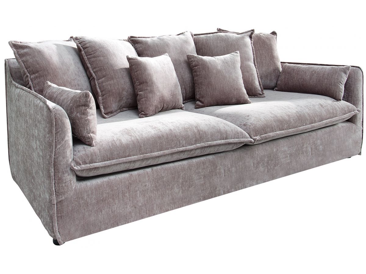 Sofa tapicerowana 3-osobowa szara z poduszkami stylowa do salonu – grafika-1.