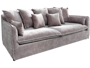 Sofa tapicerowana 3-osobowa szara z poduszkami stylowa do salonu – grafika-1.