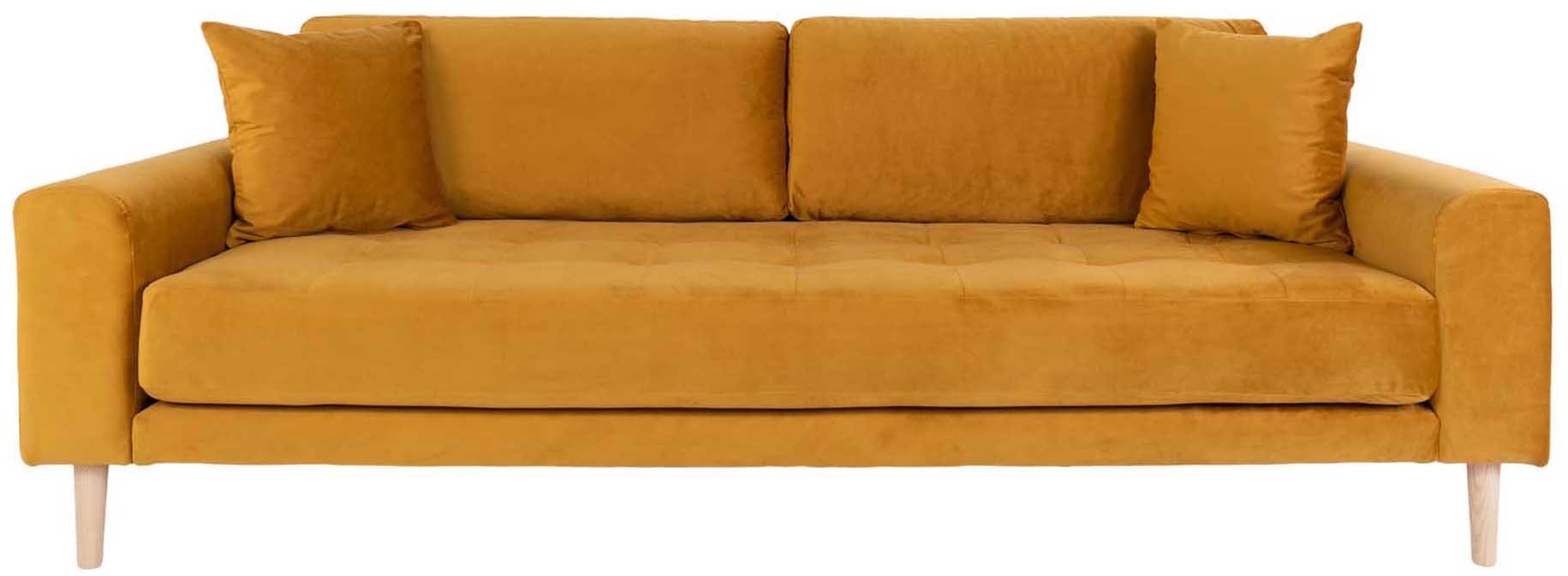 Sofa 3 osobowa żółta nogi drewniane 210x93 cm – grafika-1.