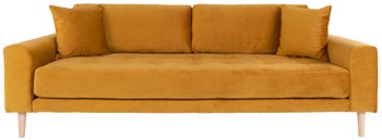 Sofa 3 osobowa żółta nogi drewniane 210x93 cm – grafika-1.