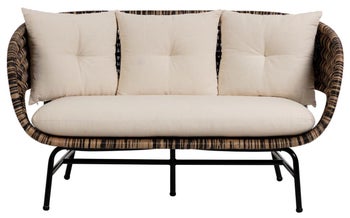 Sofa ogrodowa 2 osobowa rattanowa czarna 149x78 cm – obraz-1