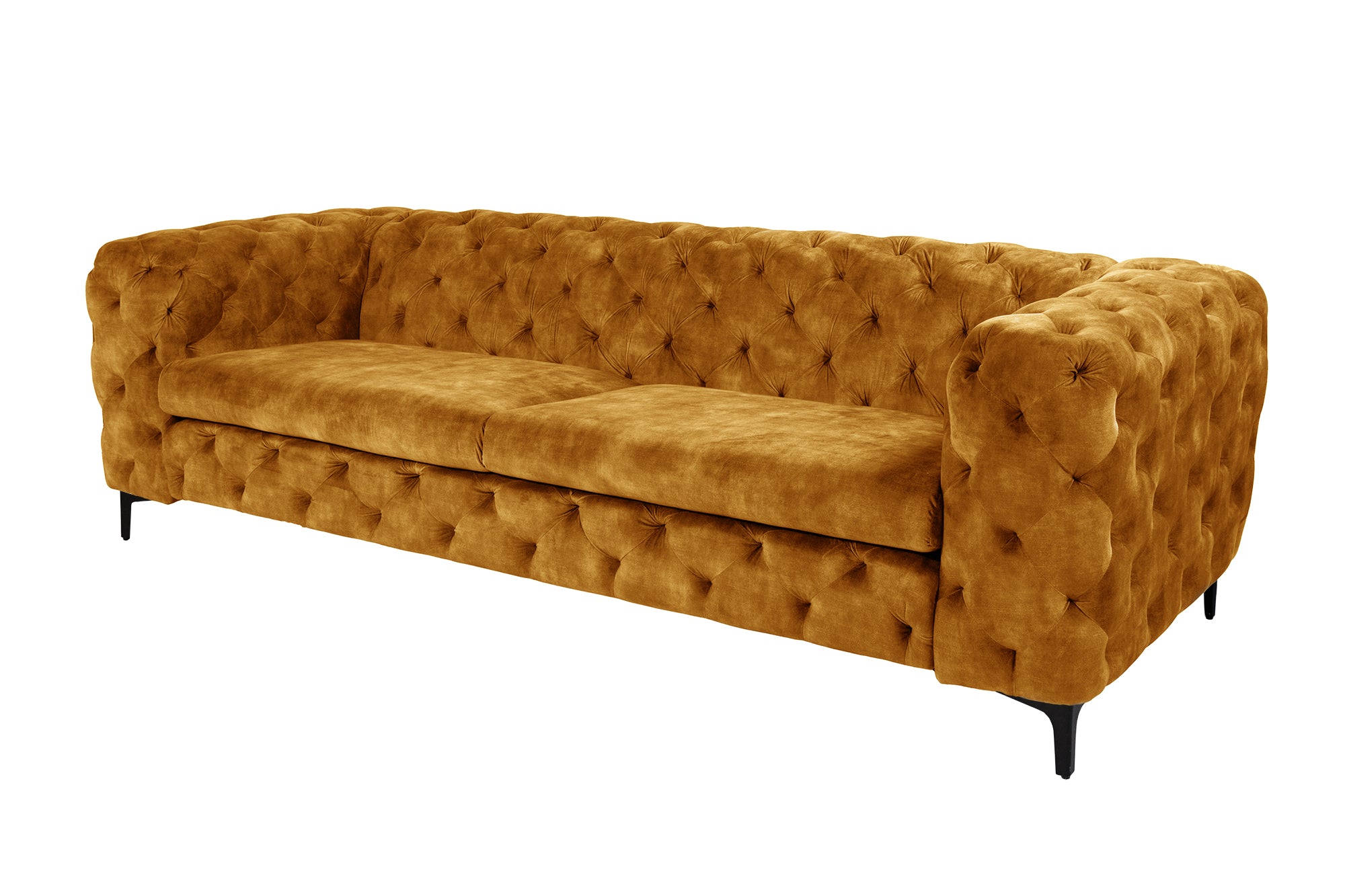 Sofa MODERN BAROCK 240 cm 3-osobowa, welwet musztardowy żółty, styl chesterfield – grafika-1.