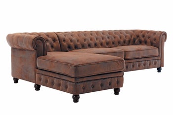 Sofa narożna CHESTERFIELD z szezlongiem lewym, 270 cm, sprężynowa, mikrofibra antyczny brąz – grafika-1.