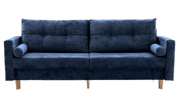 Sofa nowoczesna rozkładana 212 cm granatowa tkanina welwetowa – obraz-1