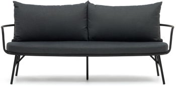 Sofa ogrodowa 2-osobowa poliester czarna - rama stalowa czarna 176 cm – obraz-1