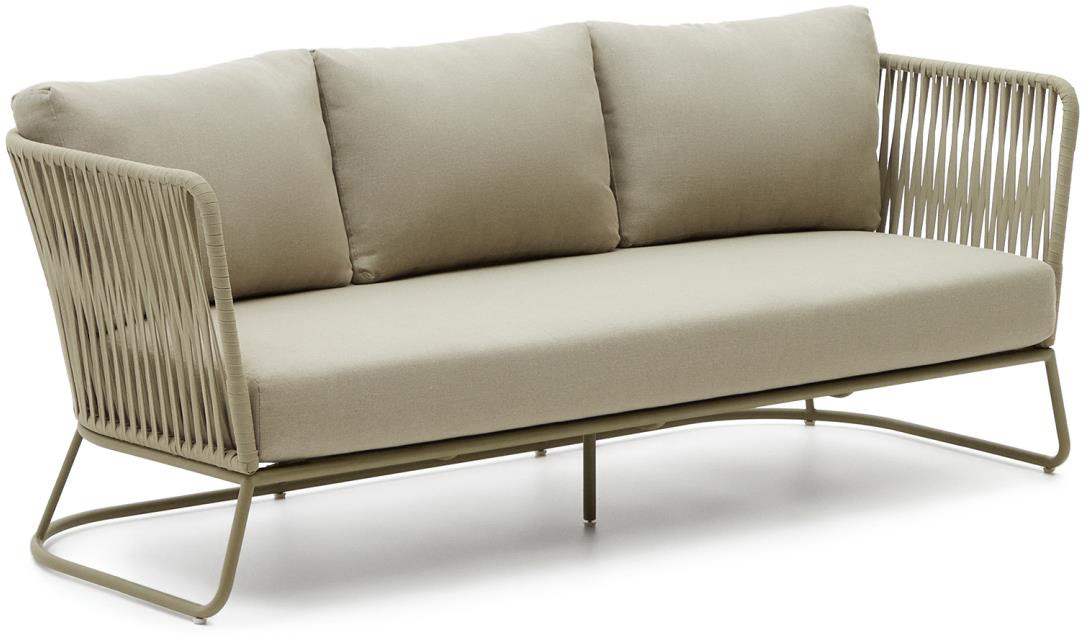 Sofa ogrodowa 3-osobowa beżowa - rama stalowa ocynkowana 78x192 cm – obraz-1