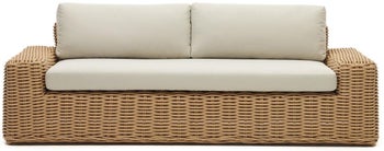 Sofa ogrodowa 3-osobowa technorattan naturalna 220 cm – obraz-1