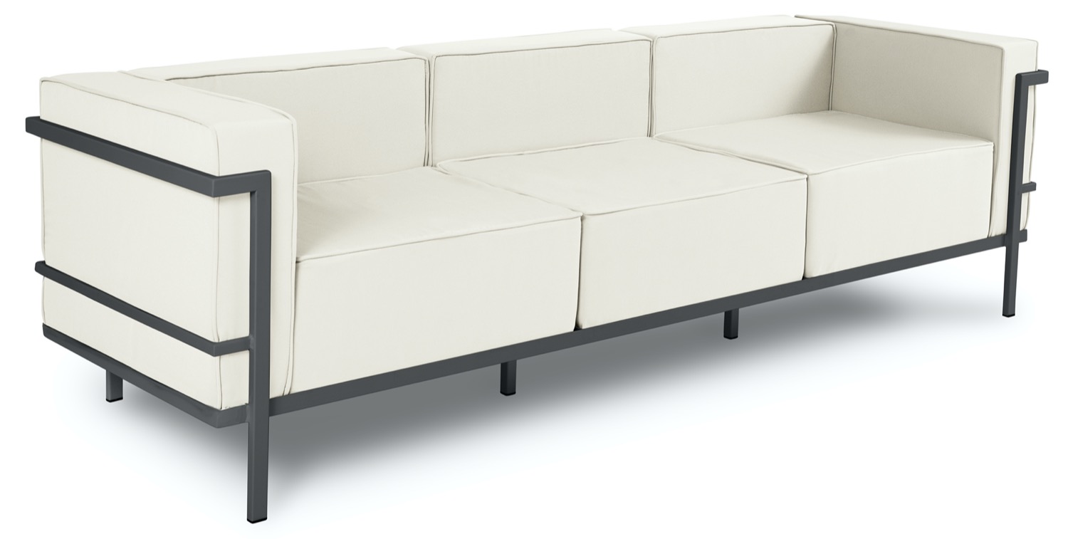 Sofa ogrodowa 3 osobowa metalowa beżowa 230x70 cm – obraz-1