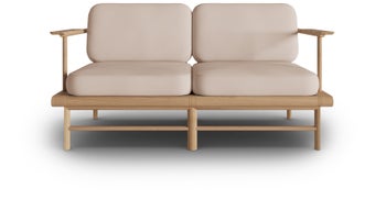 Sofa ogrodowa drewniana z beżową tapicerką 160x80 cm – obraz-1