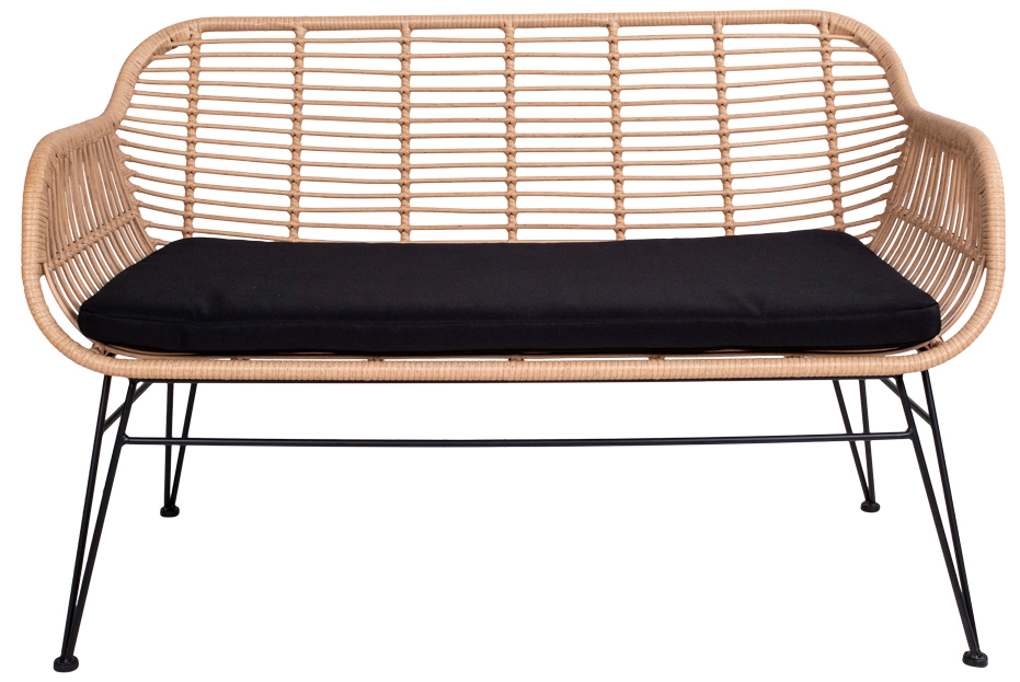 Sofa ogrodowa naturalna poduszka na siedzisko i nogi czarne 126 cm – grafika-1.