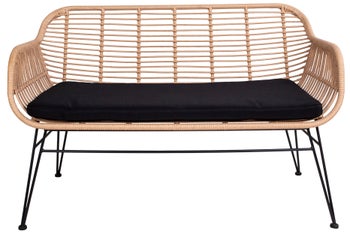 Sofa ogrodowa naturalna poduszka na siedzisko i nogi czarne 126 cm – grafika-1.