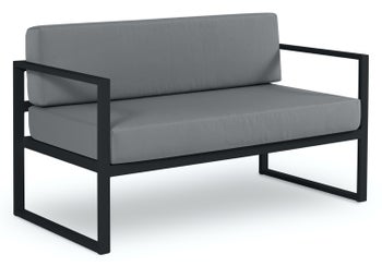Sofa ogrodowa 2 osobowa metalowa szara 130x65 cm – obraz-1