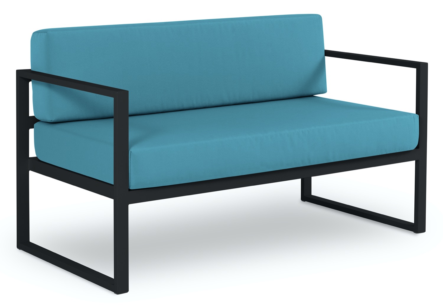 Sofa ogrodowa 2 osobowa metalowa niebieska 130x65 cm – obraz-1