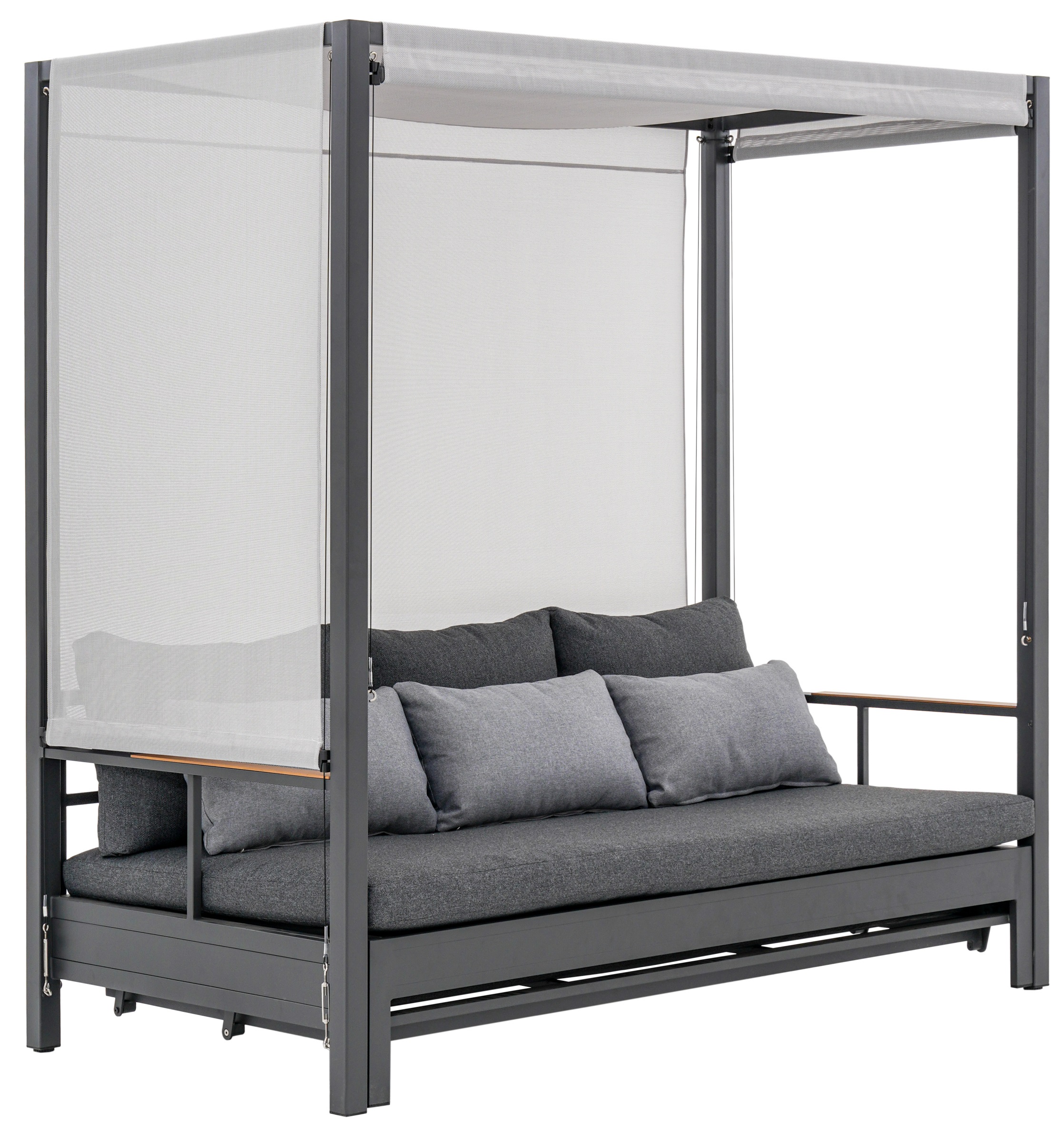 Sofa ogrodowa rozkładana z baldachimem aluminium szara 196 cm – obraz-1