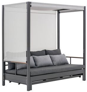 Sofa ogrodowa rozkładana z baldachimem aluminium szara 196 cm – obraz-1