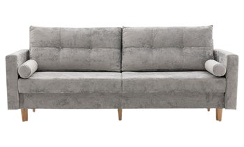Sofa rok nowoczesna rozkładana automatycznie 212 cm jasnoszara welwetowa nóżki drewniane – obraz-1