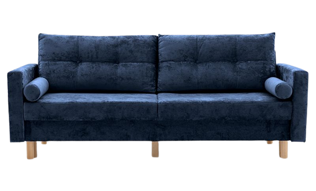 Sofa nowoczesna rozkładana automatycznie 212 cm niebieska welwetowa nóżki walec – obraz-1