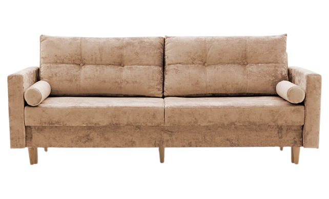 Sofa nowoczesna rozkładana automatycznie 212 cm pudrowy róż welwetowa nóżki drewniane – obraz-1