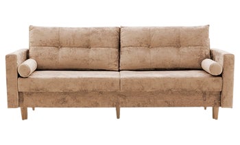 Sofa nowoczesna rozkładana automatycznie 212 cm pudrowy róż welwetowa nóżki drewniane – obraz-1