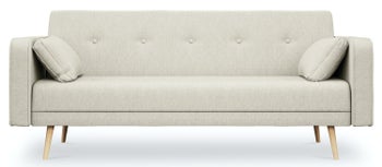 Sofa rozkładana 3 osobowa beżowa nogi drewniane 212x93 cm – obraz-1