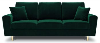 Sofa 3 osobowa rozkładana welurowa zielona 235x100 cm – obraz-1