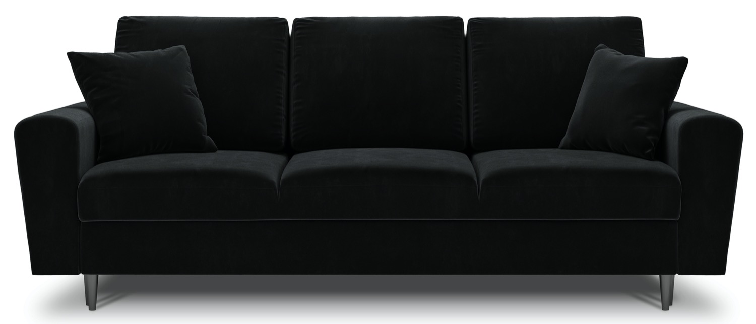 Sofa 3 osobowa rozkładana welurowa czarna 235x100 cm – obraz-1