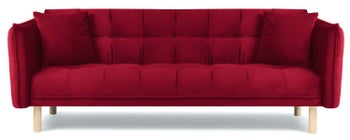 Sofa rozkładana 3 osobowa czerwona pikowana 225x105 cm – obraz-1