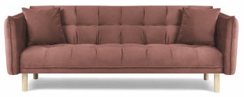 Sofa rozkładana 3 osobowa różowa pikowana 225x105 cm – obraz-1