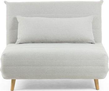 Sofa rozkładana jasnoszara nogi drewniane 107x91 cm – obraz-1
