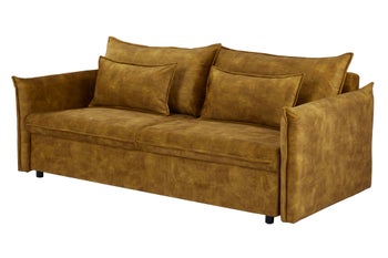 Sofa rozkładana APARTMENT 215 cm 3-osobowa, welwet musztardowy żółty – grafika-1.