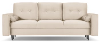 Sofa rozkładana dla 3 osób na czarnych nogach welur beżowa 222x100 cm – obraz-1