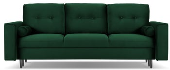 Sofa rozkładana dla 3 osób na czarnych nogach welur butelkowa zieleń 222x100 cm – obraz-1