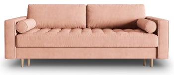 Sofa rozkładana dla 3 osób welur różowa 225x100 cm – obraz-1