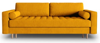 Sofa rozkładana dla 3 osób welur żółta 225x100 cm – obraz-1