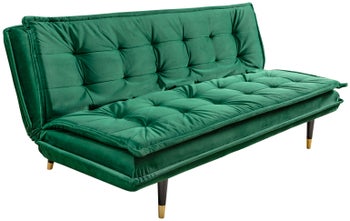 Sofa rozkładana pikowana aksamit szmaragdowa nóżki czarno-złote 184 cm – obraz-1